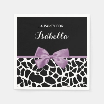Cute Giraffe Print Lavender Purple Bow With Name Paper Napkins by ohsogirly at Zazzle