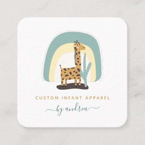 Cute Giraffe Rainbow  Cactus Cacti Baby Boutique Square Business Card