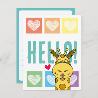 Cute Giraffe Rainbow With Hearts Hello Note Card