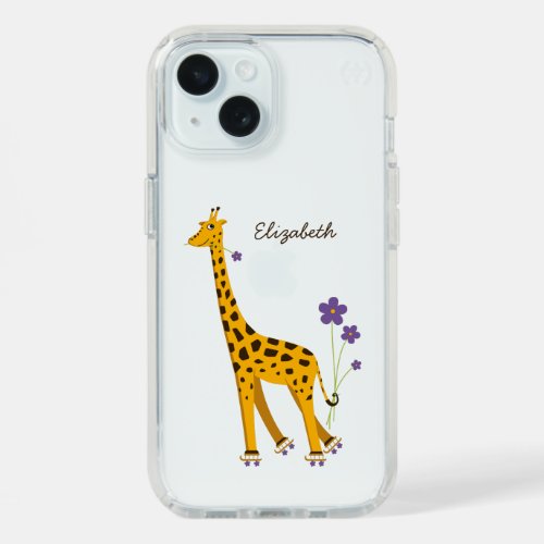 Cute Giraffe Roller Skating _ Funny Cartoon Animal iPhone 15 Case