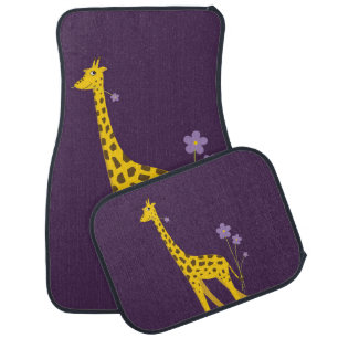 Cute Giraffe Roller-skating Purple Kids Car Floor Mat