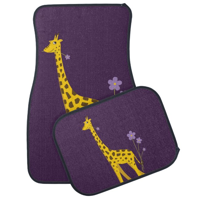 Cute Giraffe Roller-skating Purple Kids Car Floor Mat (Set)