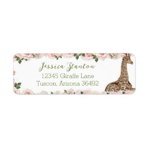 Cute Giraffe Rose Baby Shower Return Label