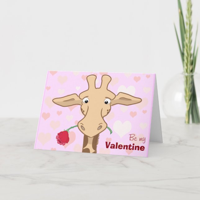 Cute Giraffe & Rose Valentine Card (Front)