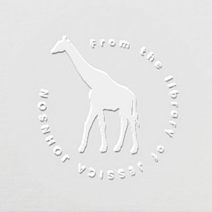 Cute Giraffe Round Modern Custom Name Library Book Embosser