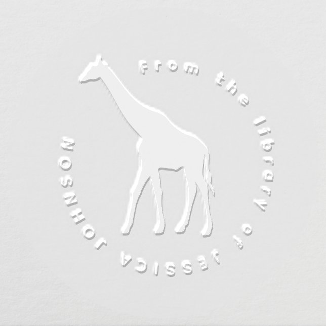 Cute Giraffe Round Modern Custom Name Library Book Embosser (Design)