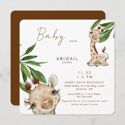 Cute Giraffe Rounded Baby Shower Invitation