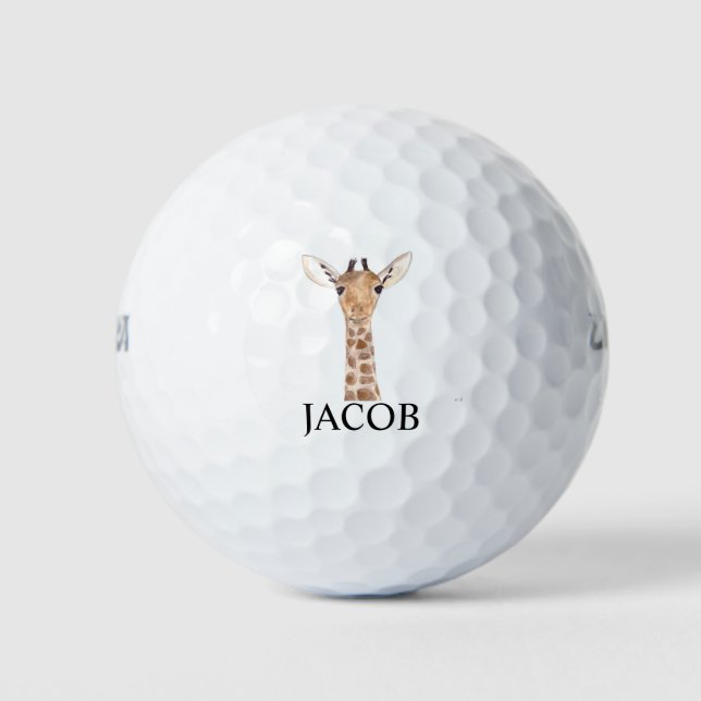 Cute Giraffe Safari Animal Africa Nature Name Golf Balls (Front)