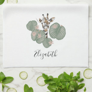 Cute Giraffe Safari Animal Botanical  Kitchen Towel