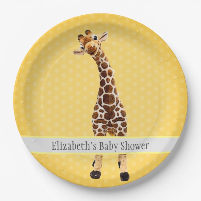 Cute Giraffe Safari Animal Jungle Baby Shower Paper Plates (Front)