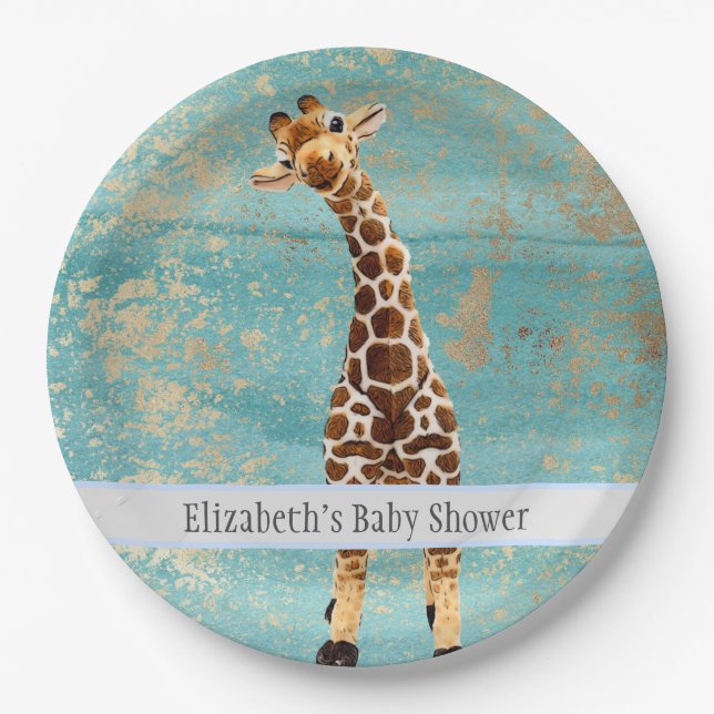 Cute Giraffe Safari Animal Jungle Baby Shower Paper Plates (Front)