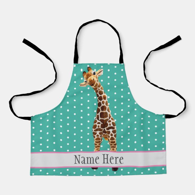 Cute Giraffe Safari Animal Jungle Name Pattern Apron (Front)