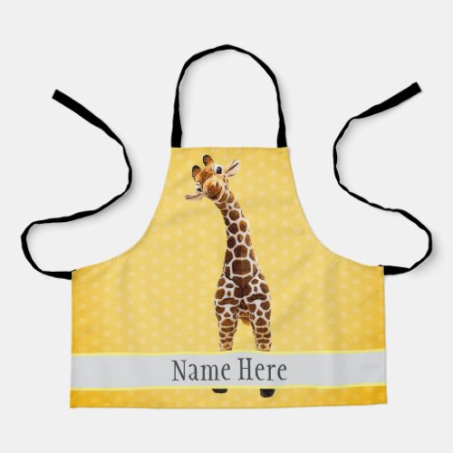 Cute Giraffe Safari Animal Jungle Name Yellow Apron