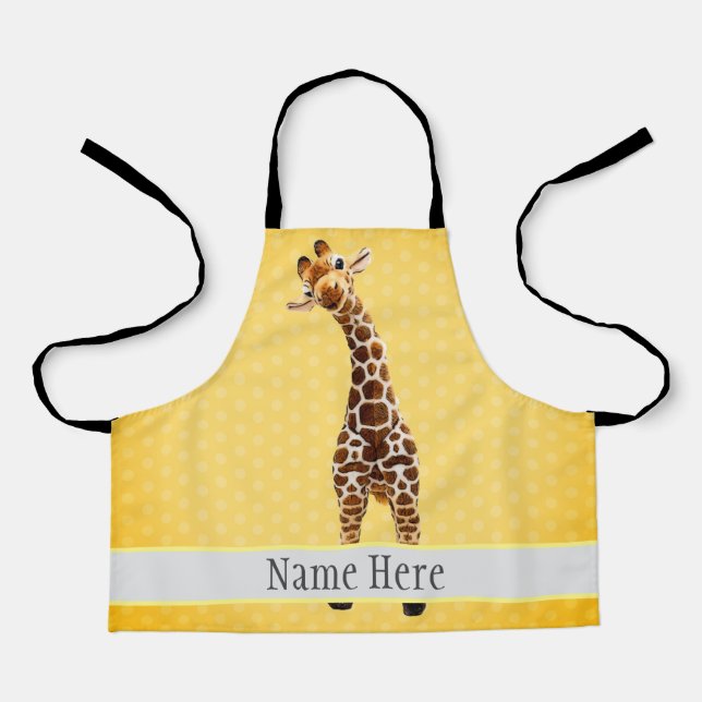 Cute Giraffe Safari Animal Jungle Name Yellow Apron (Front)