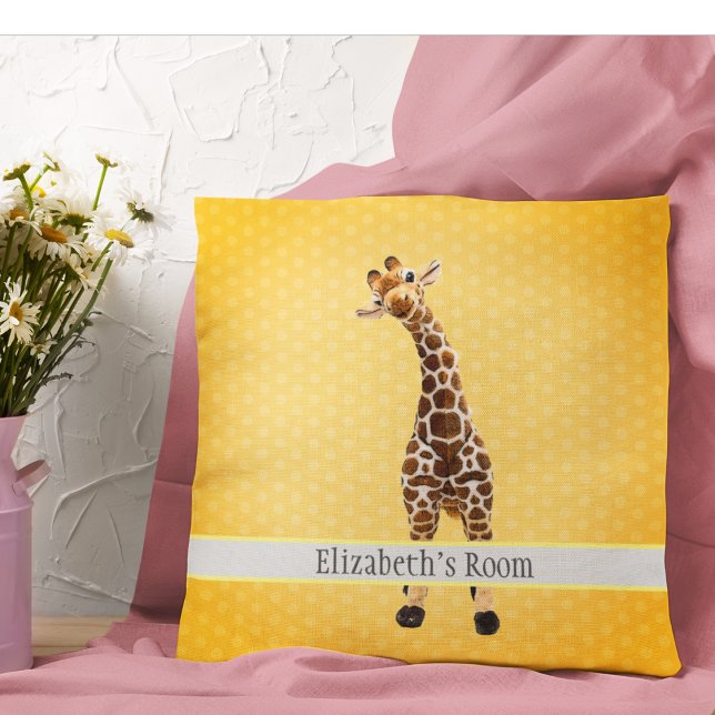 Cute Giraffe Safari Animal Jungle Name Yellow Kids Throw Pillow (Creator Uploaded)