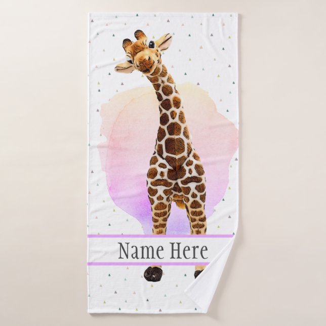 Cute Giraffe Safari Animal Jungle Wild Name  Bath  Towel (Bath Towel)