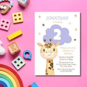 Cute Giraffe Safari Animal Kids Birthday Invitation