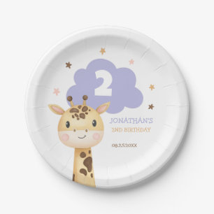Cute Giraffe Safari Animal Kids Birthday Paper Plates