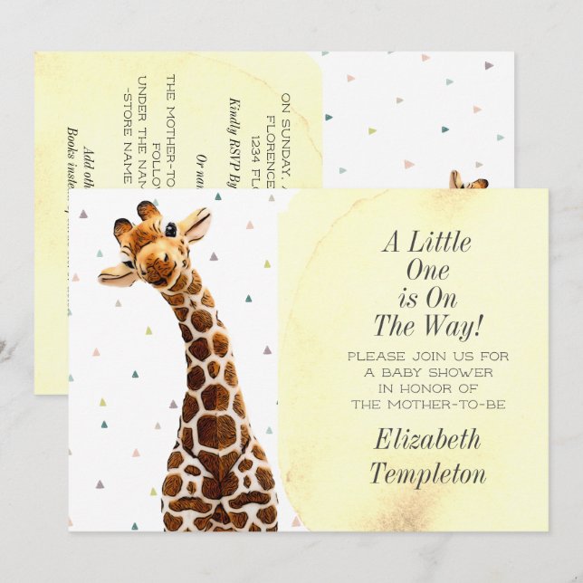 Cute Giraffe Safari Animal Pretty Modern Invitation (Front/Back)