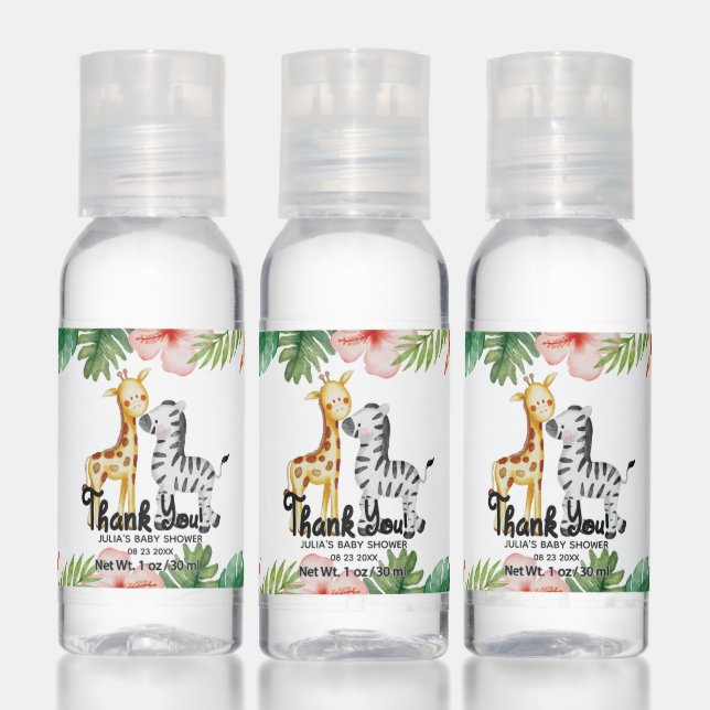 Cute Giraffe Safari Animal Thank You Baby Shower Hand Sanitizer (Set)
