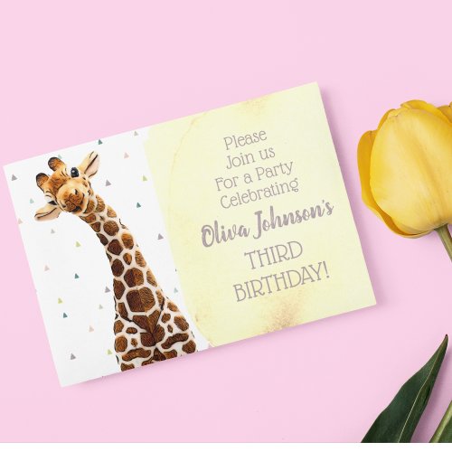 Cute Giraffe Safari Animal Wild Third Birthday Invitation