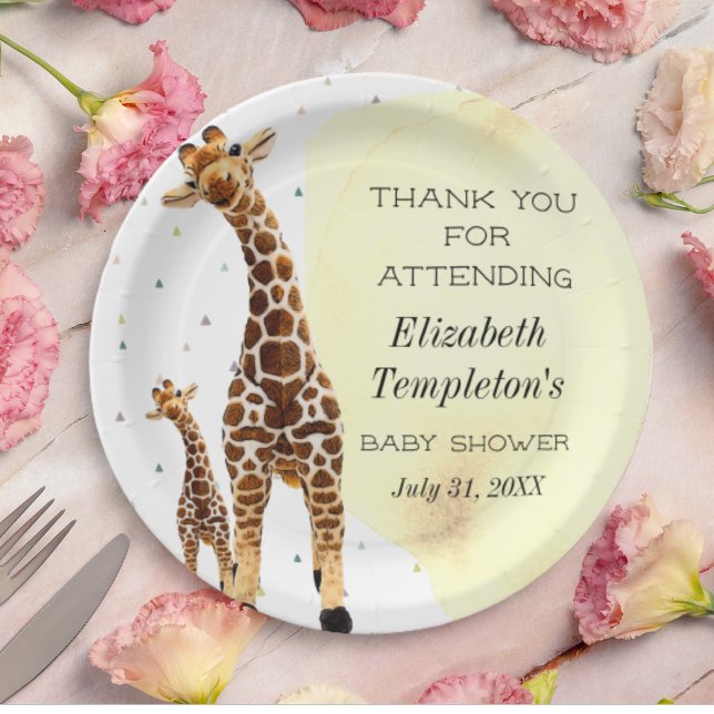 Cute Giraffe Safari Baby Shower Gender Neutral Pap Paper Plates (Creator Uploaded)