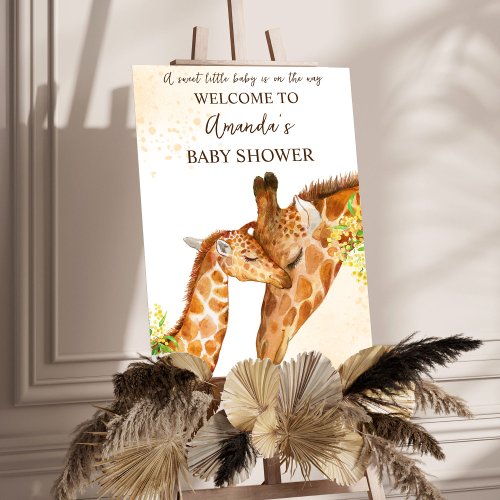 Cute Giraffe safari baby shower welcome sign