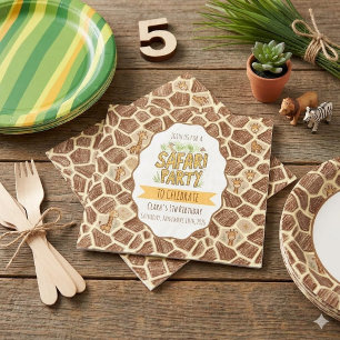 Cute Giraffe Safari Jungle Kids Birthday Party Napkins