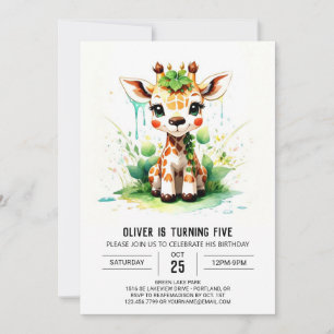 Cute Giraffe Safari Odyssey Birthday Invitation