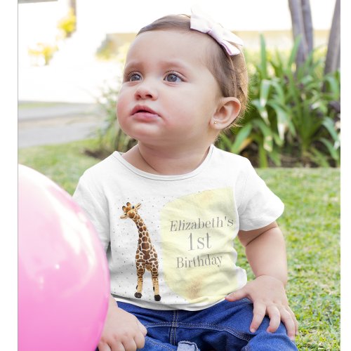 Cute Giraffe Safari Wild Yellow 1st Birthday Party Baby T_Shirt