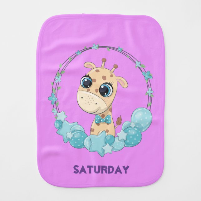 Cute Giraffe Saturday Baby Burp Cloth (Front)