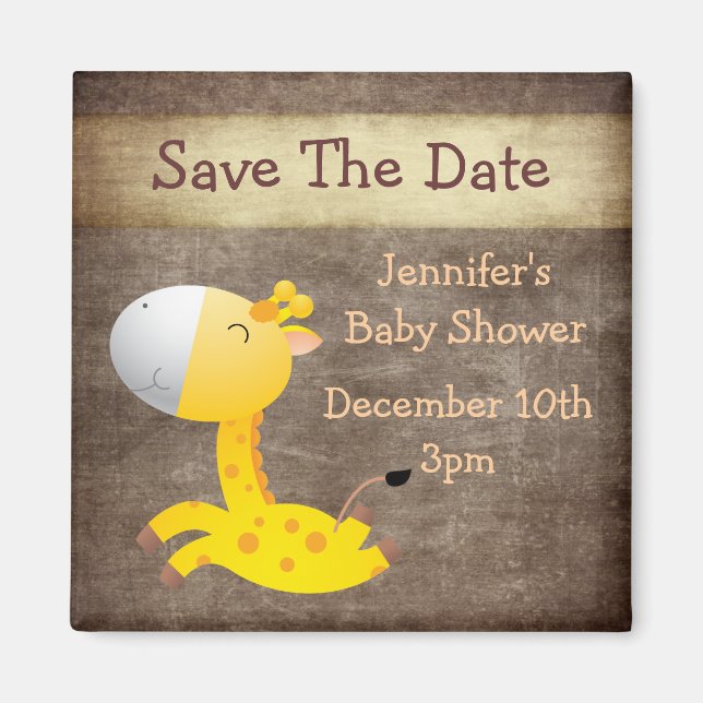 Cute Giraffe Save The Date Baby Shower Magnet (Front)