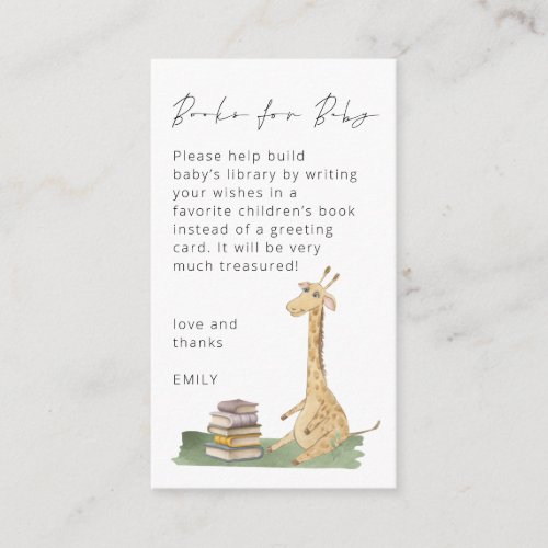 Cute Giraffe Script Books for Baby Shower Enclosure Card