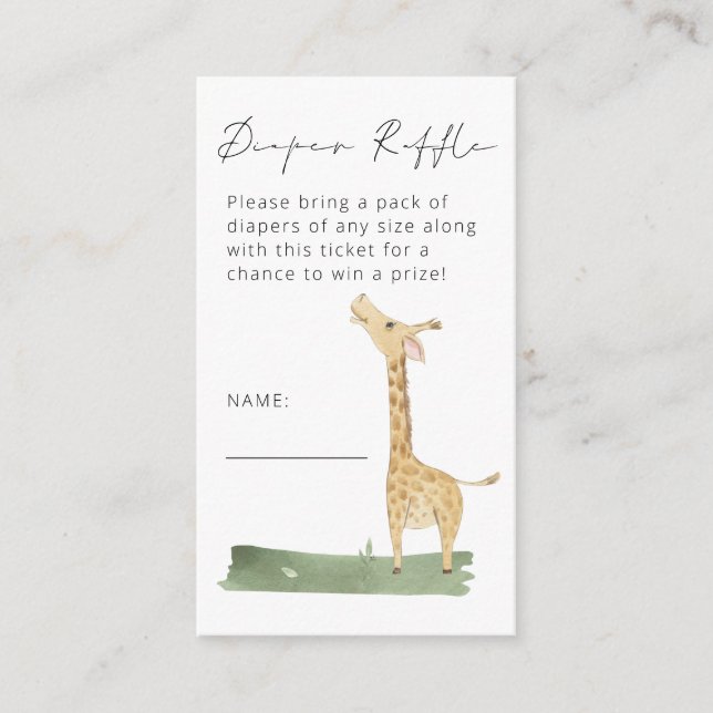 Cute Giraffe Script Diaper Raffle Baby Shower Enclosure Card (Front)