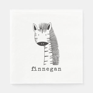 Cute Giraffe Simple Line Illustration Custom Name Napkins