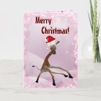 Cute Giraffe Slipping In The Snow Christmas Card by Just_Giraffes at Zazzle