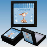 Cute giraffe stars add name blue keepsake gift box<br><div class="desc">Keepsake Gift Box for children.
Personalize with a name.
Featuring a cute giraffe,  polka dots and stars with the colors blue and white.</div>
