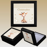 Cute giraffe stars add name brown keepsake gift box<br><div class="desc">Keepsake Gift Box for children.
Personalize with a name.
Featuring a cute giraffe,  polka dots and stars with the colors brown and white.</div>