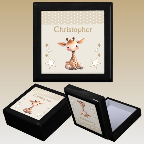 Cute giraffe stars add name brown keepsake gift box