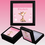Cute giraffe stars add name pink keepsake gift box<br><div class="desc">Keepsake Gift Box for children.
Personalize with a name.
Featuring a cute giraffe,  polka dots and stars with the colors pink and white.</div>