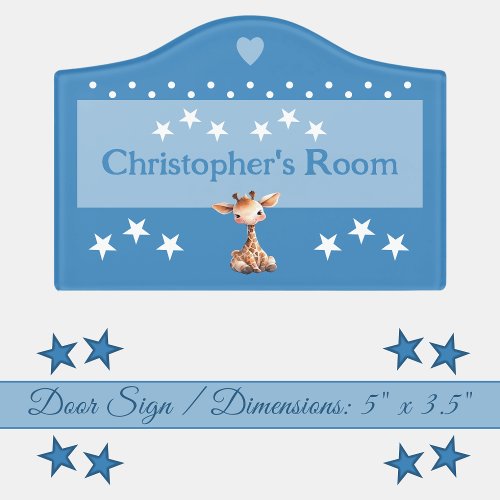 Cute giraffe stars babys room add name blue door sign