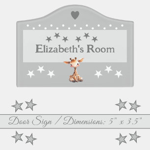 Cute giraffe stars baby's room add name grey door sign