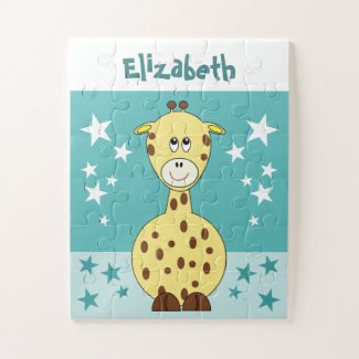 Cute giraffe stars name green jigsaw puzzle