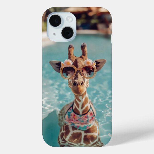 Cute Giraffe Swimming Pool iPhone Case (Back)