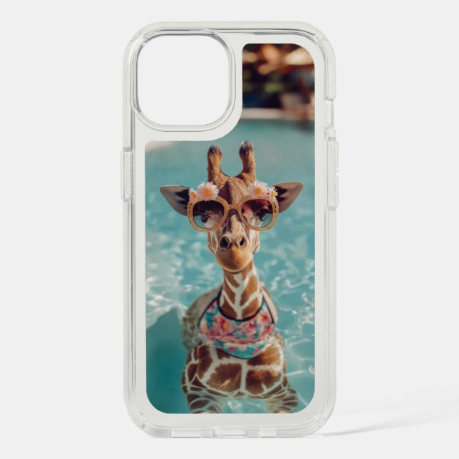 Cute Giraffe Swimming Pool iPhone Case (Front)
