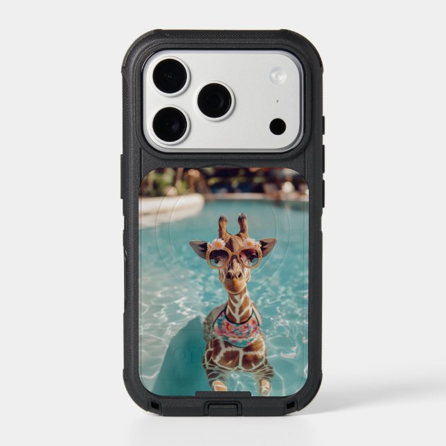 Cute Giraffe Swimming Pool iPhone Case (Back)