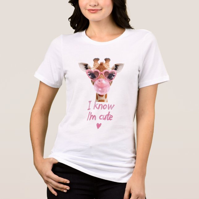 Cute Giraffe T-Shirt – “I Know I’m Cute” Bubble  Tri-Blend Shirt (Front)