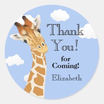 Cute Giraffe Thank You Classic Round Sticker by kazashiya at Zazzle