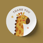 Cute Giraffe Thank You. Safari Kids Birthday Party Classic Round Sticker<br><div class="desc">Say “thank you” in the sweetest way with this adorable giraffe sticker! Perfect for kids’ birthday parties, baby showers, and jungle or safari themed celebrations. This warm, playful design adds a charming touch to favor bags, treat boxes, and gift tags. The cute giraffe illustration and neutral tones make it ideal...</div>