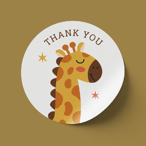 Cute Giraffe Thank You. Safari Kids Birthday Party Classic Round Sticker